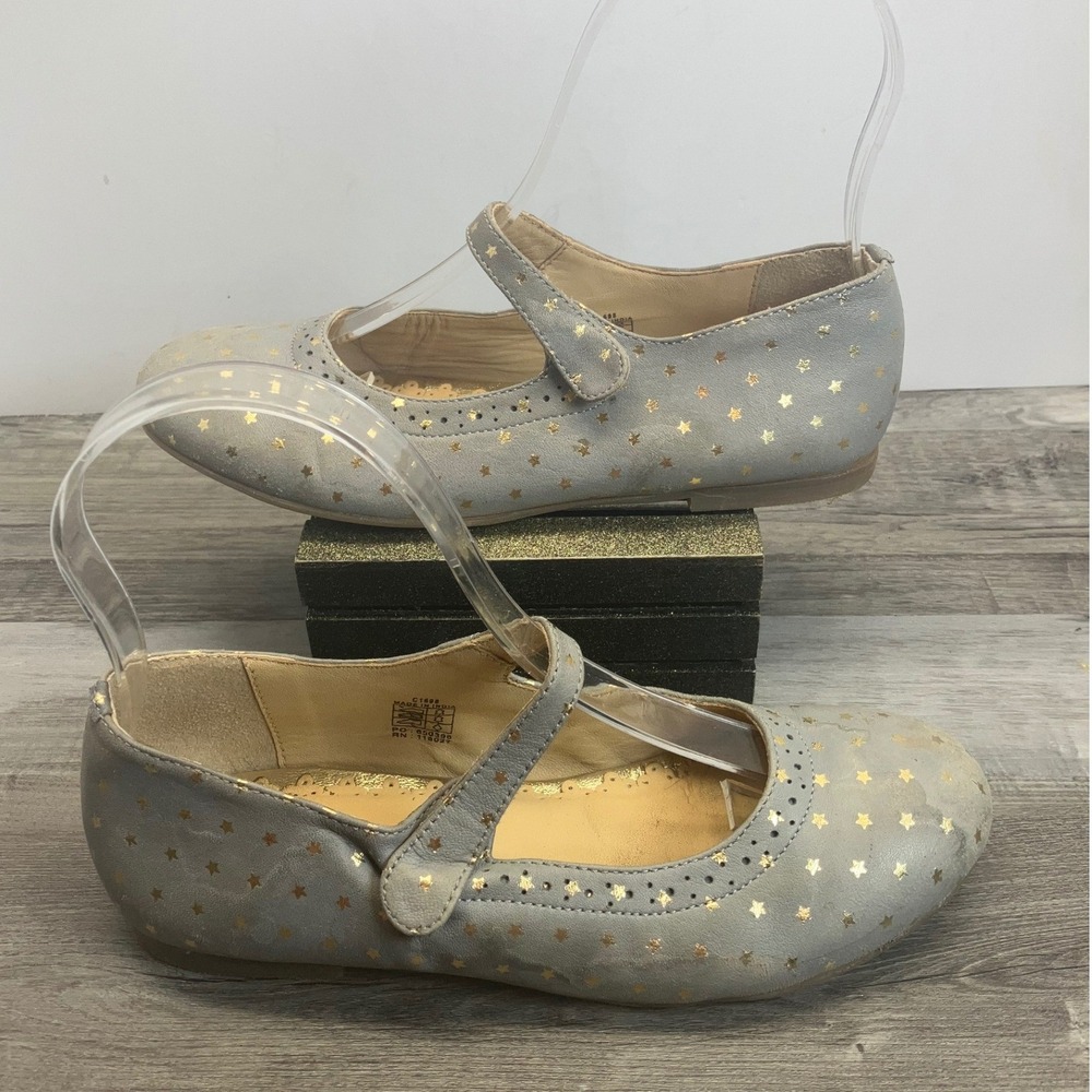Mini Boden Girls Star Print Leather Mary Jane Flats Blue Gold EU 33 US 2 C1698